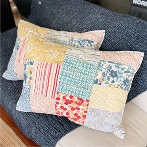 2 Garnet Hill Camille Quilted Patchwork Pillow Shams STANDARD Floral Stripe $138